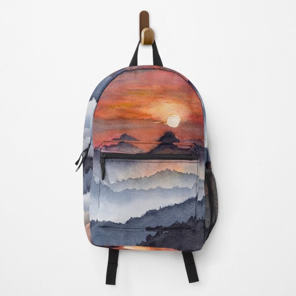 Item preview, Red Sunset Mountain Watercolour Print, Landscape Wall Art | Where the Sun Returns designed and sold by ArithraStudio.