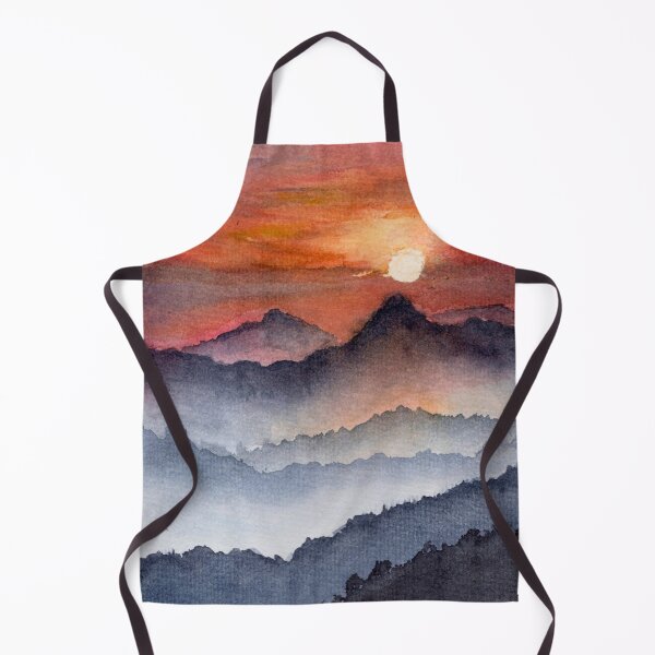 Item preview, Red Sunset Mountain Watercolour Print, Landscape Wall Art | Where the Sun Returns designed and sold by ArithraStudio.