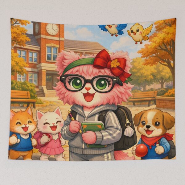 Item preview, Mimi Mew Back to School on Autumn Morning designed and sold by Lalala cute.