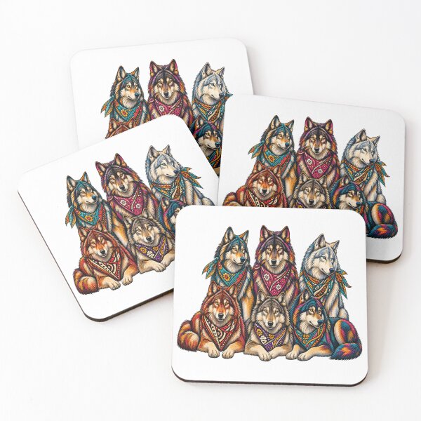 Item preview, Colorful Vintage Wolf Pack – Boho Floral Wolf Wildlife Art designed and sold by Awarrie.