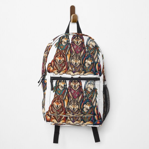 Item preview, Colorful Vintage Wolf Pack – Boho Floral Wolf Wildlife Art designed and sold by Awarrie.