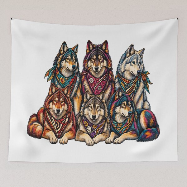 Item preview, Colorful Vintage Wolf Pack – Boho Floral Wolf Wildlife Art designed and sold by Awarrie.