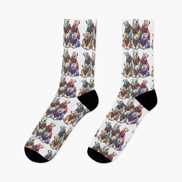 Item preview, Colorful Vintage Polar Bear Family – Floral Arctic Wildlife Art designed and sold by Awarrie.