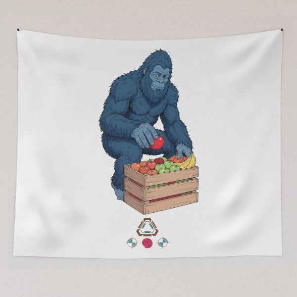 Item preview, Blue Bigfoot's Fresh Fruit Haul - Sasquatch Farmer Illustration designed and sold by Whimsy Trail Co.