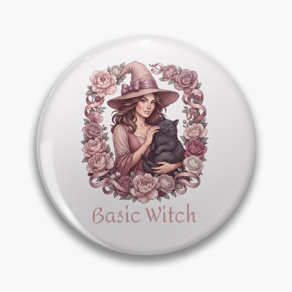 Item preview, Pinkoween Basic Witch with Black Cat & Floral Wreath designed and sold by MythicCotton.