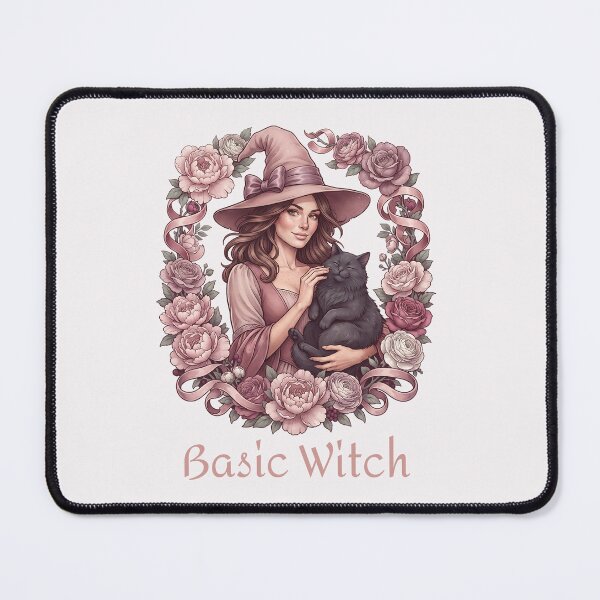 Item preview, Pinkoween Basic Witch with Black Cat & Floral Wreath designed and sold by MythicCotton.