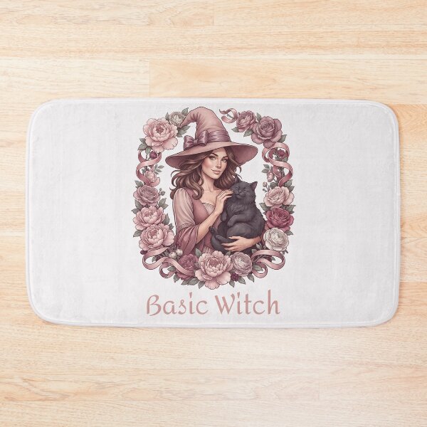 Item preview, Pinkoween Basic Witch with Black Cat & Floral Wreath designed and sold by MythicCotton.