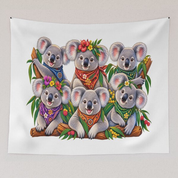 Item preview, Colorful Vintage Koala Family – Floral Australian Wildlife Art designed and sold by Awarrie.