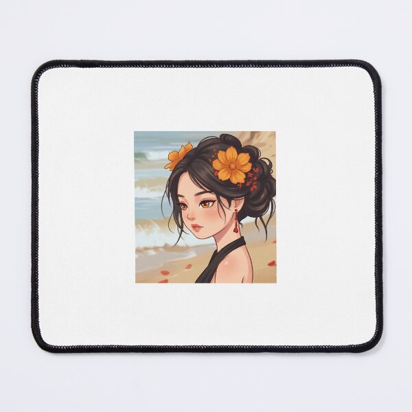 Item preview, Anime Girl with Orange Flowers on the Beach Digital Illustration designed and sold by TheModernMuslimahchibi&more .