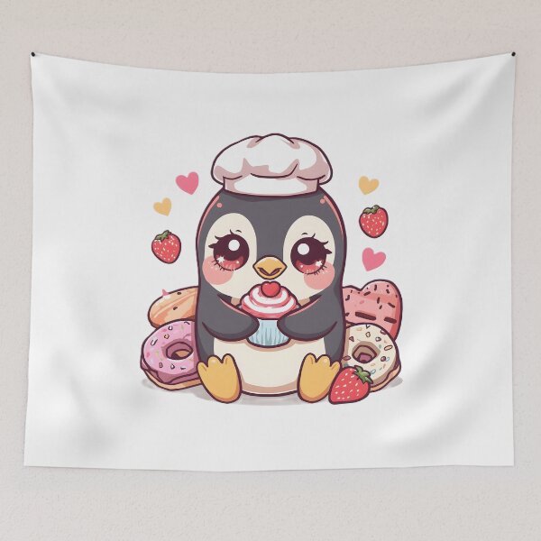 Item preview, Cute Penguin Baker with Cupcake & Donuts | Kawaii Penguin Dessert Lover designed and sold by dreamz-world.