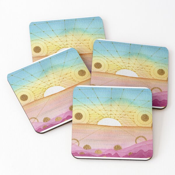 Item preview, Pink Blue Gold Abstract Watercolour Print | The Architecture of Dawn designed and sold by ArithraStudio.