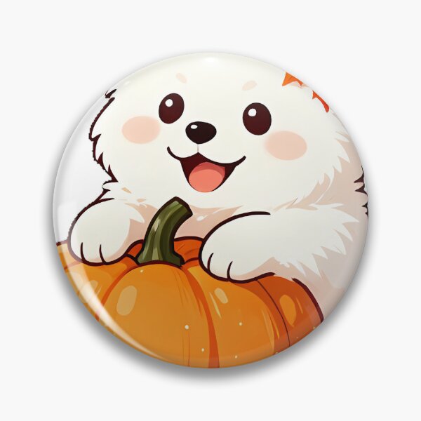 Item preview, Cute Samoyed Puppy in Pumpkin Patch Icon designed and sold by pumsquare.