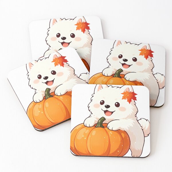 Item preview, Cute Samoyed Puppy in Pumpkin Patch Icon designed and sold by pumsquare.