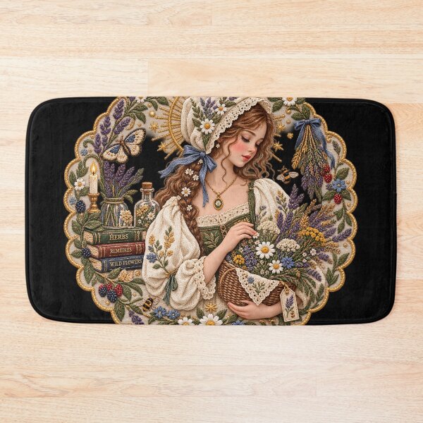 Item preview, Herbalist Embroidery – Vintage Botanical Wildflower Maiden designed and sold by Emoji Emblems.