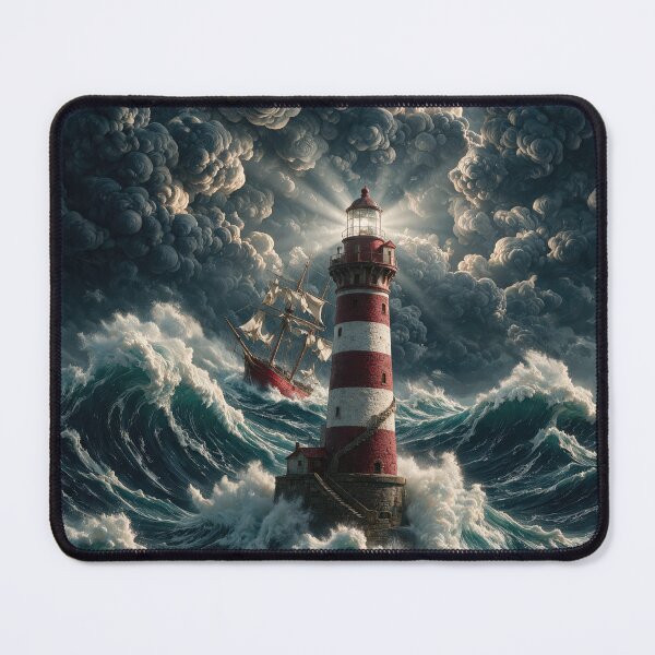 Item preview, Red Lighthouse and Tall Ship in Storm designed and sold by Lineer22.