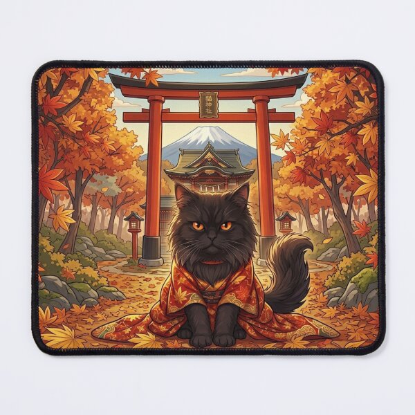 Item preview, HAKU the Black Cat in Japanese Autumn Kimono designed and sold by PetalsPaws.