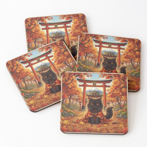 Item preview, HAKU the Black Cat in Japanese Autumn Kimono designed and sold by PetalsPaws.