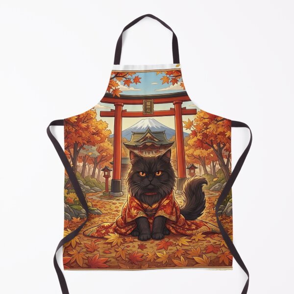 Item preview, HAKU the Black Cat in Japanese Autumn Kimono designed and sold by PetalsPaws.