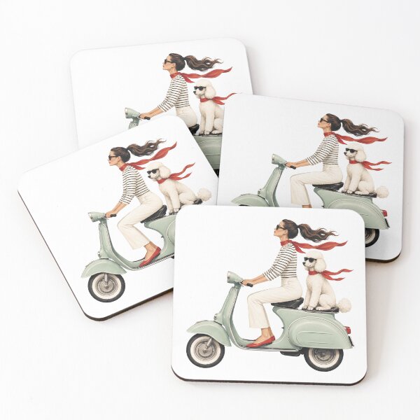 Item preview, Chica en scooter Vespa con caniche estándar designed and sold by PoppeeFrost.