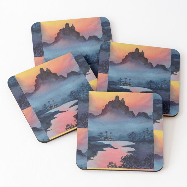 Item preview, Sunset Mountain Watercolour Print, Landscape Wall Art | The River Led Us Home designed and sold by ArithraStudio.