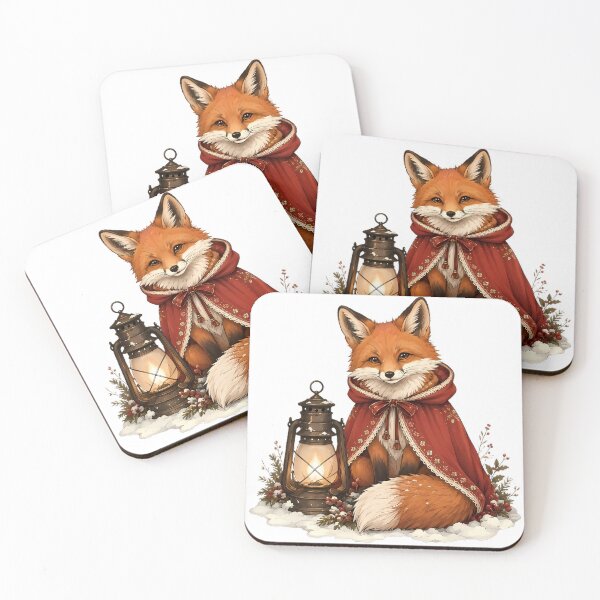 Item preview, Cute Winter Fox with Lantern and Red Cloak Illustration designed and sold by KingP1.