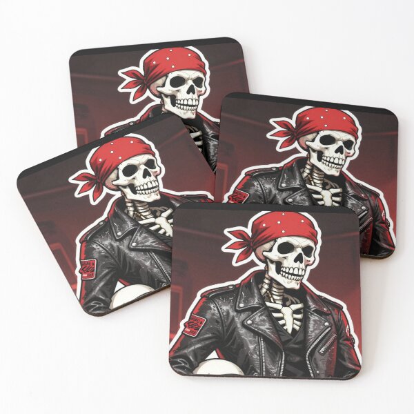 Item preview, Biker Skeleton Leather Jacket Red Bandana Sticker designed and sold by Funnygiftsstudio .