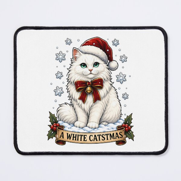 Item preview, A White Catsmas Vintage Santa Cat designed and sold by Old's Cool Cat Studio.