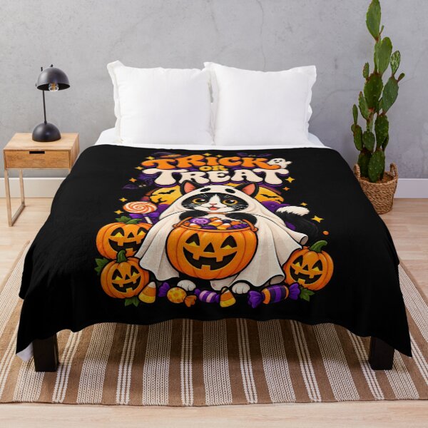 Item preview, Trick or Treat Halloween Cat Ghost Pumpkin designed and sold by Retro Whiskers.