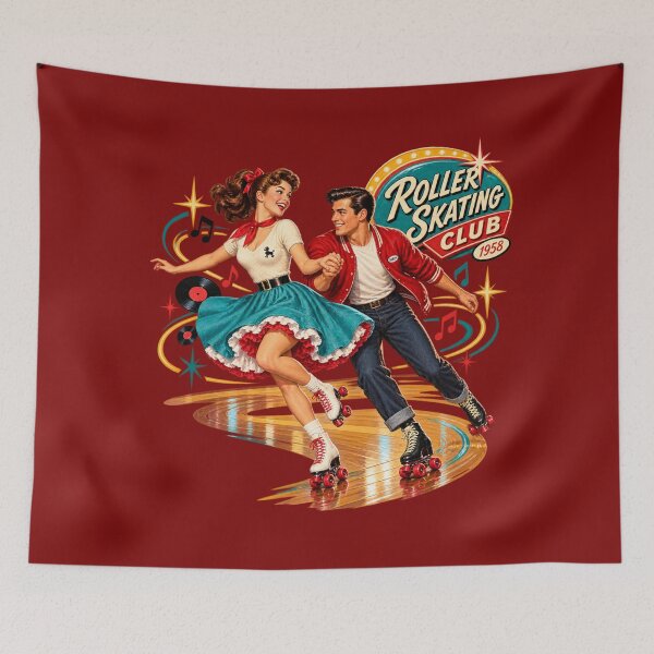 Item preview, Vintage Roller Skating Club 1958 Retro Art Print designed and sold by Normandy Road Heritage™ - Vintage Garage Art.