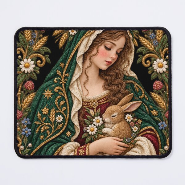 Item preview, Renaissance Rabbit Madonna Embroidery – Cottagecore Floral Mother and Bunny Art designed and sold by Emoji Emblems.