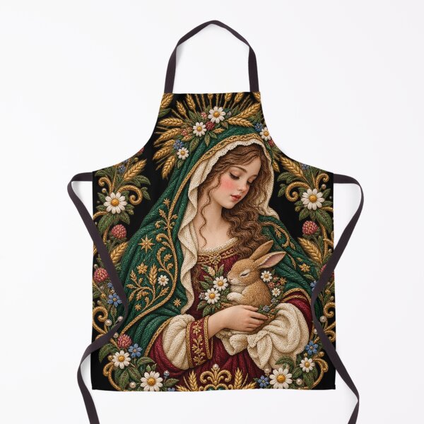 Item preview, Renaissance Rabbit Madonna Embroidery – Cottagecore Floral Mother and Bunny Art designed and sold by Emoji Emblems.