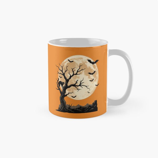 Aperçu de l'œuvre Silhouette effrayante d'une nuit d'Halloween - Chat, chauves-souris et pleine lune créée et vendue par TontikDesign.