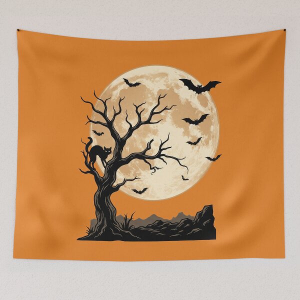Item preview, Spooky Halloween Night Silhouette - Cat, Bats, and Full Moon designed and sold by TontikDesign.