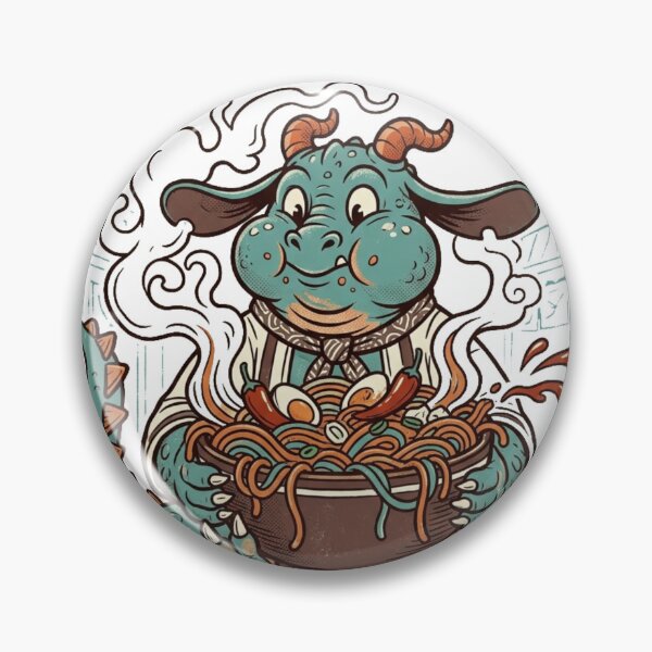 Item preview, Swamp Noodle Kings – Hot and Spicy Ramen Monster Badge designed and sold by @SHINTOSARTSTORE.
