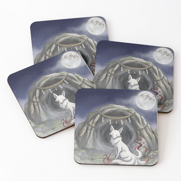 Item preview, Sacred White Kitsune Nine Tailed Fox Cave Moon designed and sold by WithoutBorders4.