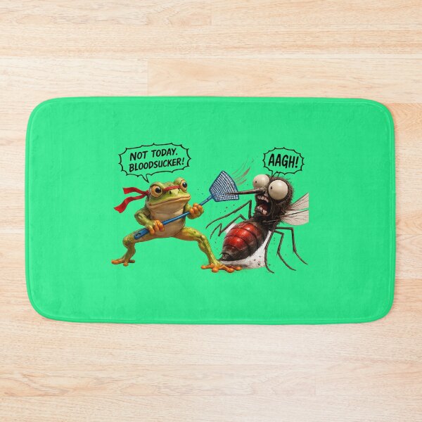 Item preview, Funny Ninja Frog Fighting Huge Mosquito Cartoon designed and sold by MariaPCMaria.