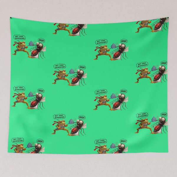 Item preview, Funny Ninja Frog Fighting Huge Mosquito Cartoon designed and sold by Funnygiftsstudio .