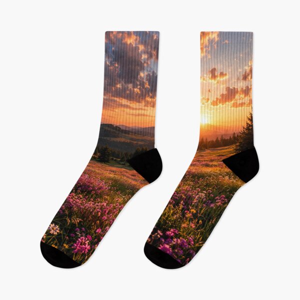 Item preview, Mountain Sunset Wildflower Meadow Landscape Wall Art designed and sold by AbstractAuraArt.