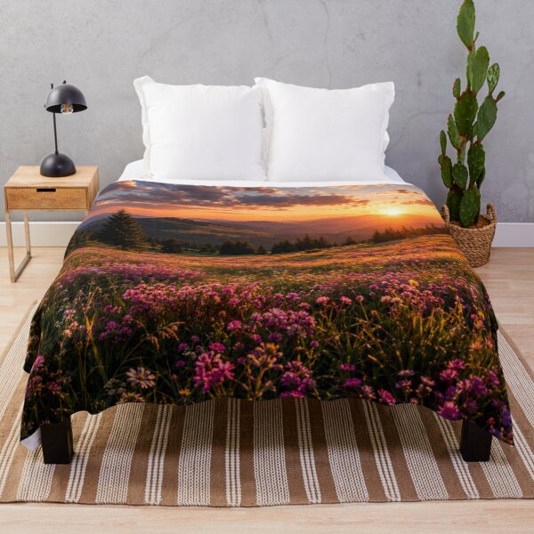 Item preview, Mountain Sunset Wildflower Meadow Landscape Wall Art designed and sold by AbstractAuraArt.
