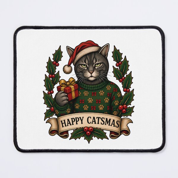 Item preview, Happy Catsmas Grumpy Santa Cat designed and sold by Old's Cool Cat Studio.
