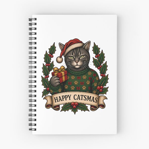 Item preview, Happy Catsmas Grumpy Santa Cat designed and sold by Old's Cool Cat Studio.