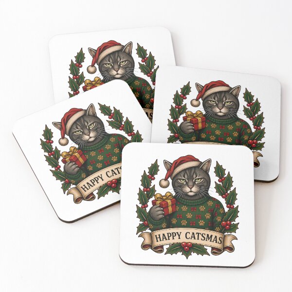 Item preview, Happy Catsmas Grumpy Santa Cat designed and sold by Old's Cool Cat Studio.
