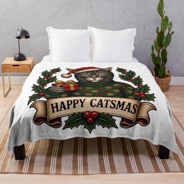 Item preview, Happy Catsmas Grumpy Santa Cat designed and sold by Old's Cool Cat Studio.