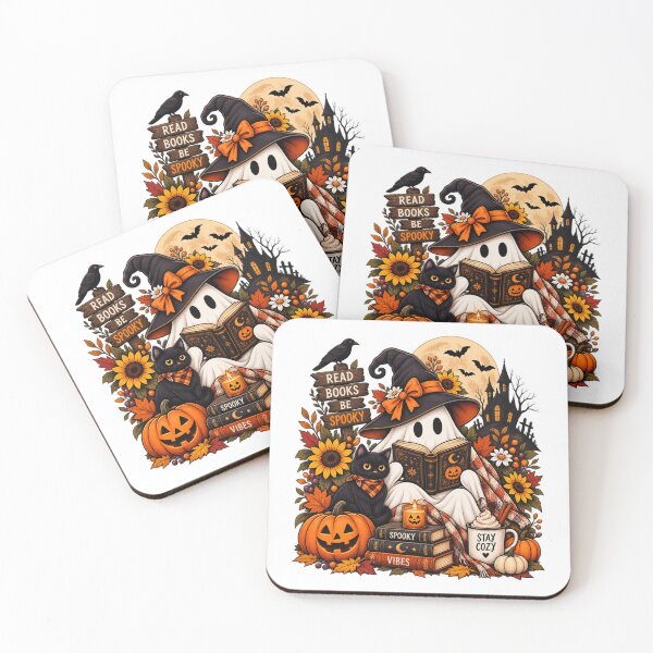 Item preview, Spooky Cozy Halloween Ghost Reading Books Autumn Witch Hat Cat Pumpkin designed and sold by afr-saad.