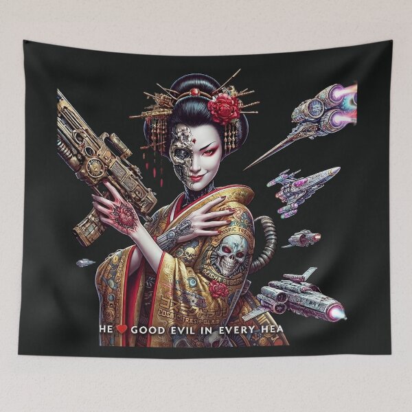 Item preview, Rifle Geisha Spaceships Cyborg Tattoo designed and sold by Voodoo Store Paranormal Collections.
