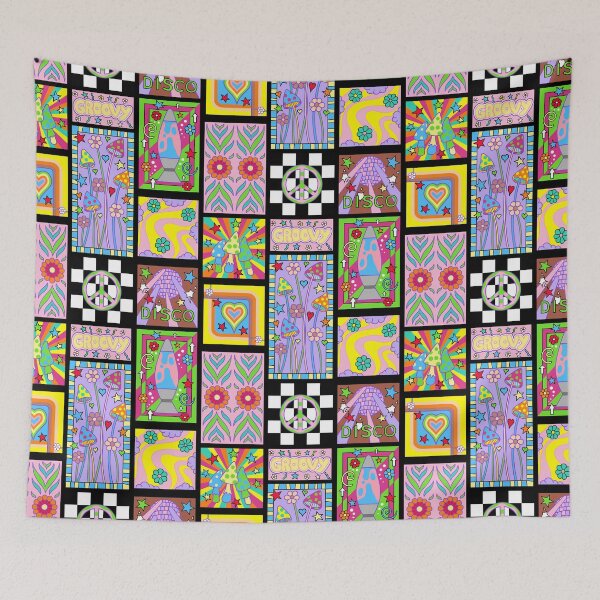 Item preview, Cute Flower Power Retro Psychedelic Patchwork Montage designed and sold by kitschandkawaii.