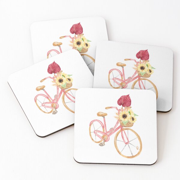 Item preview, Cute Pink Bicycle with Vibrant Sunflowers Art designed and sold by     Sela Art .