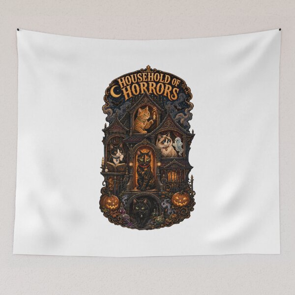 Item preview, Household of Horrors – Haunted House Halloween Cats designed and sold by chrstnslts.