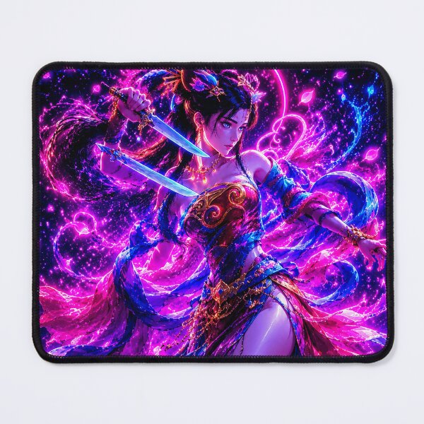 Item preview, Cyberpunk Neon Blade Dancer - Futuristic Fantasy Art designed and sold by NeonRealmsStudio.