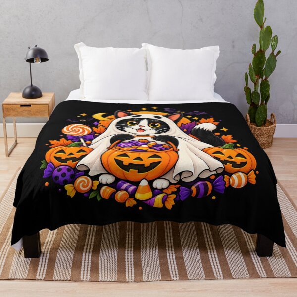 Item preview, Cute Halloween Ghost Cat Pumpkin Candy designed and sold by Retro Whiskers.